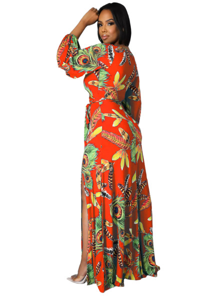 Fashion Digital Printed V-Neck Dress SMR10279