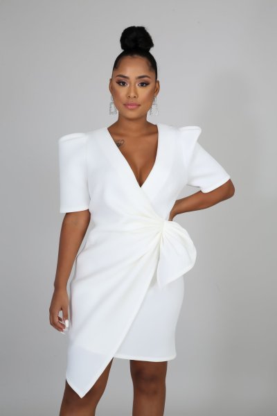 Sexy fashion solid color white collar women's V-neck dress SMR10190