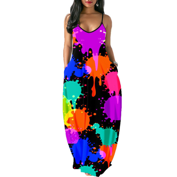 Casual Fashion Summer Loose Sleeveless V-Neck Sling Dress SMR10233