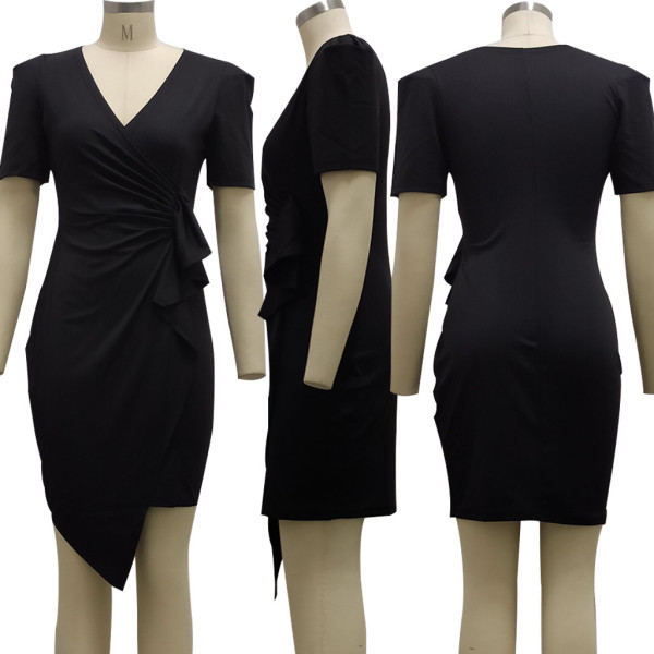 Sexy fashion solid color white collar women's V-neck dress SMR10190