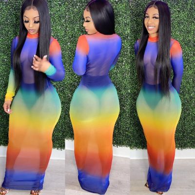 Fashion nightclub high stretch mesh printed dress SMR10222