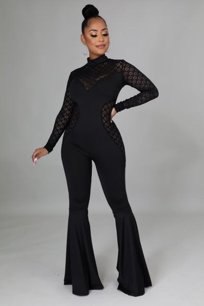 Fashion lace long-sleeved white-collar women's jumpsuit SMR10081