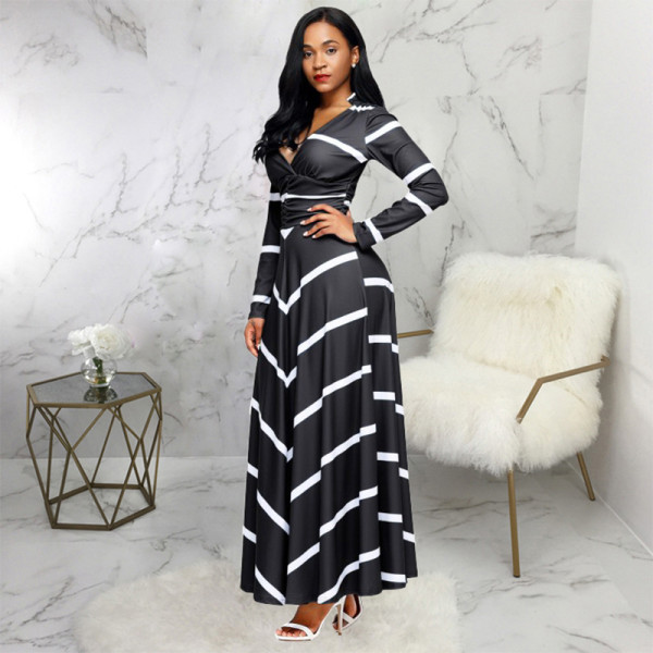 Fashion digital printing women's V-neck dress SMR10034