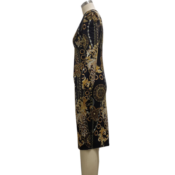 Sexy Fashion Digital Printed V-Neck Ladies Dress SMR10154