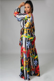 Fashion digital printing long-sleeved V-neck jumpsuit SMR10289