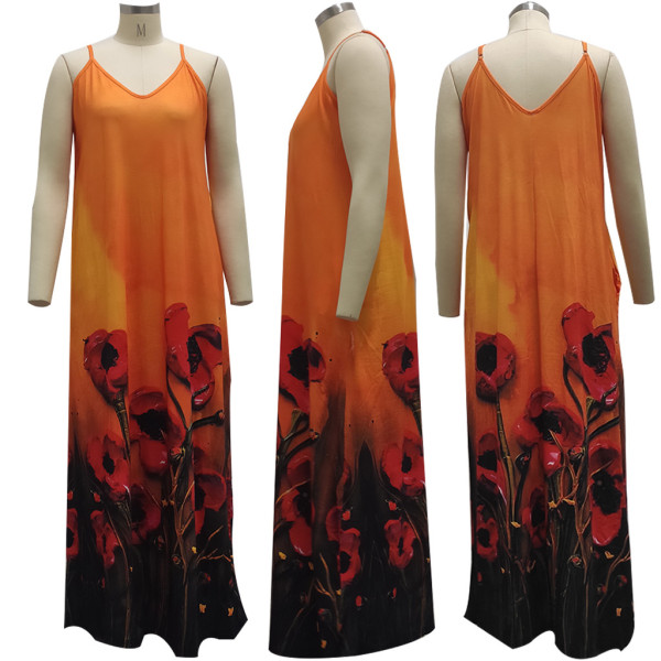 Casual Fashion Summer Loose Sleeveless V-Neck Sling Dress SMR10233