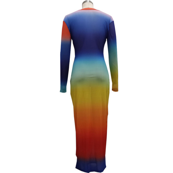 Fashion nightclub high stretch mesh printed dress SMR10222