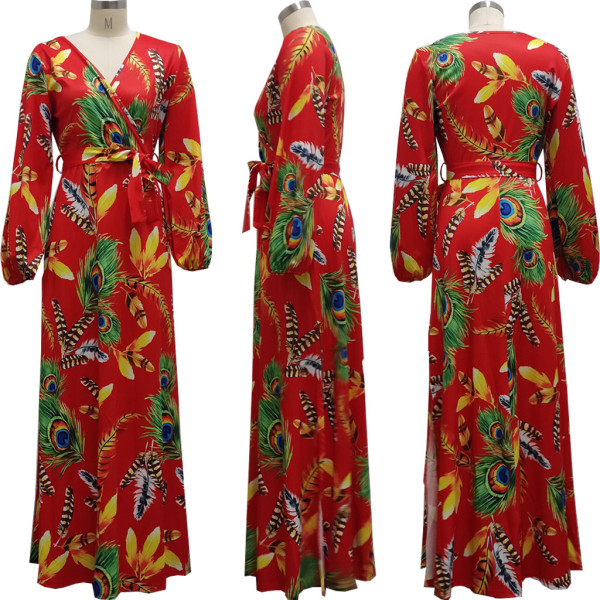 Fashion Digital Printed V-Neck Dress SMR10279