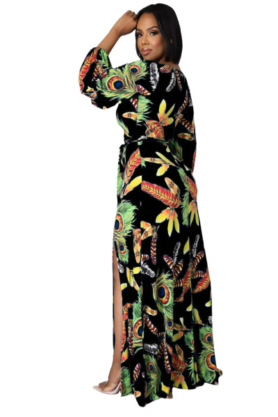 Fashion Digital Printed V-Neck Dress SMR10279