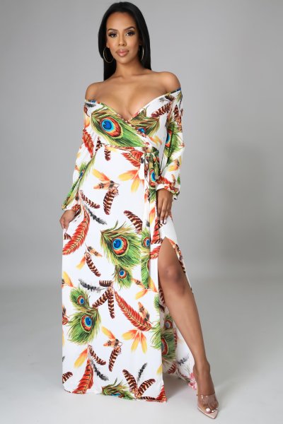 Fashion Digital Printed V-Neck Dress SMR10279