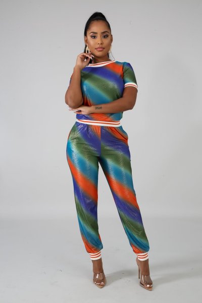 Casual fashion digital printing sports suit two-piece suit SMR10330