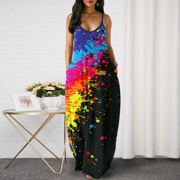 Casual Fashion Summer Loose Sleeveless V-Neck Sling Dress SMR10233