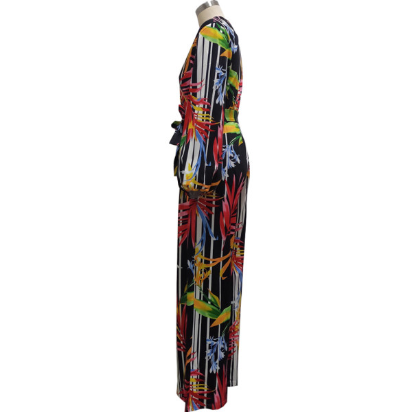 Fashion digital printing long-sleeved V-neck jumpsuit SMR10289