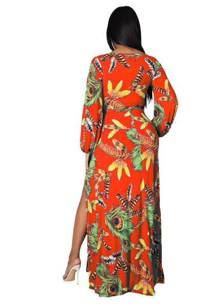Fashion Digital Printed V-Neck Dress SMR10279