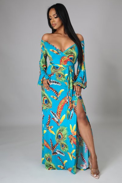 Fashion Digital Printed V-Neck Dress SMR10279