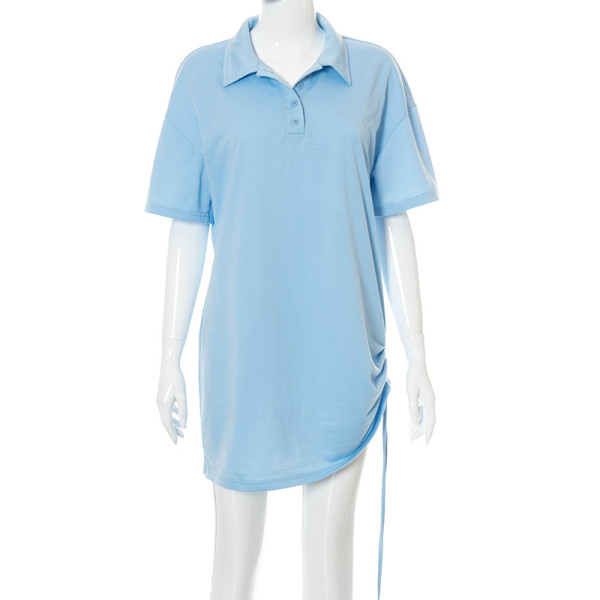 New polo neck pleated loose T-shirt dress M21DS306