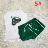 Sexy graphic print suspender shorts suit yoga pants suit D9347