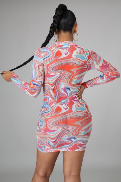 Fashion nightclub high stretch mesh printed dress SMR10237