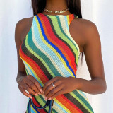Fashion Slim Sleeveless Round Neck Striped Striped Dress SY21101