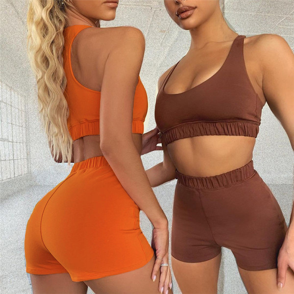 New product solid color high waist fashion sports casual shorts vest suit K21S02541
