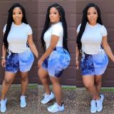 Fashion summer new pants suit printing two-piece casual T-shirt with drawstring on both sides HM5477