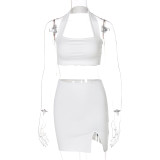Halter halter solid color short skirt suit S155123X