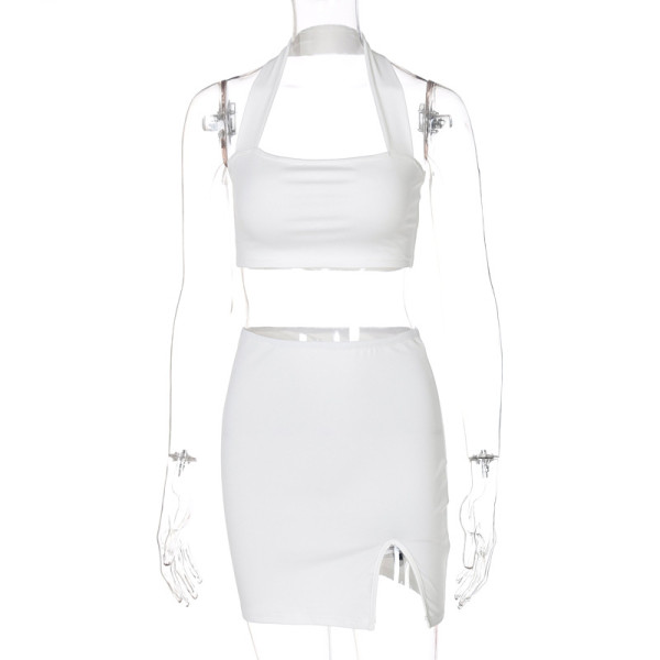 Halter halter solid color short skirt suit S155123X