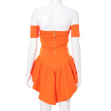 Solid color strapless cross-tie eyelet ruffle dress R21DS204