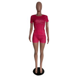 Fashion Slim Sports Pants Set Pure Color Short Sleeve Shorts Casual T-shirt Sports Two-piece Set HM5475
