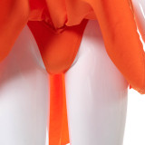 Solid color strapless cross-tie eyelet ruffle dress R21DS204