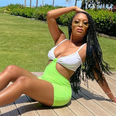 Threaded contrast sling tube top sexy shorts jumpsuit K21RP283