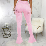 Fashion all-match washable hole trend stitching micro flared pants HSF2277