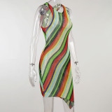 Fashion Slim Sleeveless Round Neck Striped Striped Dress SY21101