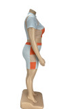 Plus size women's fashion color contrast printing sports T-shirt two-piece suit XY9108