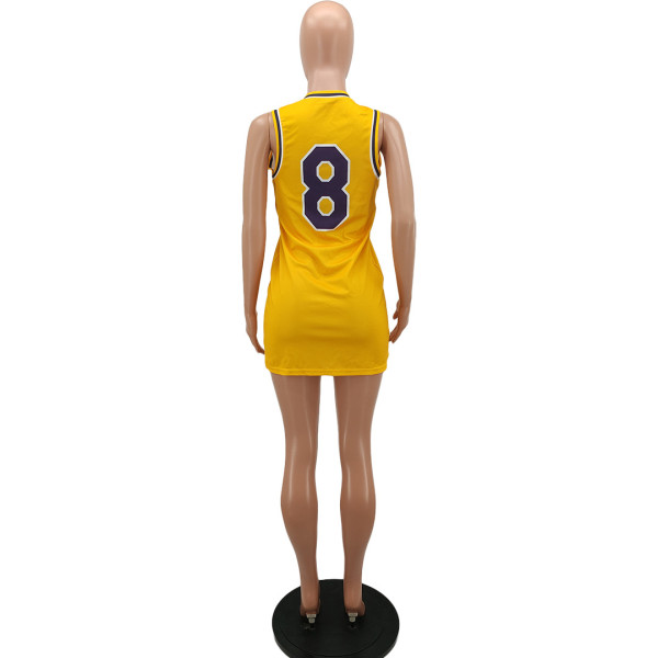 Fashion casual purple gold color matching slim sports basketball vest dress Y7014