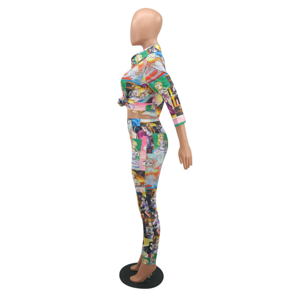 Fashion casual popular trend graffiti cartoon print element pants suit Y7019