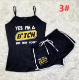 Sexy graphic print suspender shorts suit yoga pants suit D9347