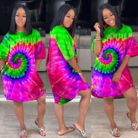 Fashionable tie-dye irregular big dress women's new style H1203