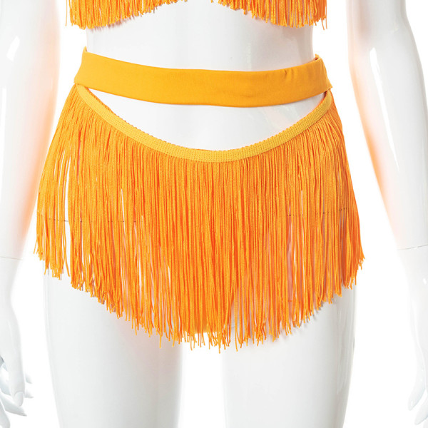 New solid color sexy halter tassel halterneck bikini high waist shorts two-piece suit K21ST291