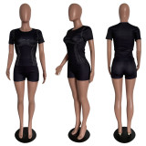 Fashion Slim Sports Pants Set Pure Color Short Sleeve Shorts Casual T-shirt Sports Two-piece Set HM5475
