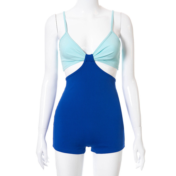 Threaded contrast sling tube top sexy shorts jumpsuit K21RP283