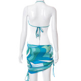 Printed Halter Halter Irregular Tie Lace Open Back Dress K21DS271