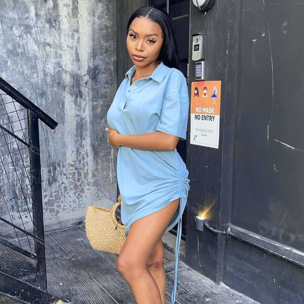 New polo neck pleated loose T-shirt dress M21DS306