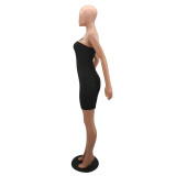 Fashion bag hip Europe and the United States oblique shoulder one-shoulder tube top Slim threaded dress Y7018