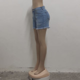 Fashion all-match slim-fitting washed-hole stretch denim shorts HSF2425