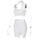 Halter halter solid color short skirt suit S155123X