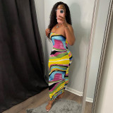Fashion printed one-line tube top slim dress D144954K