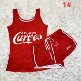 Sexy graphic print suspender shorts suit yoga pants suit D9347