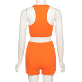 New product solid color high waist fashion sports casual shorts vest suit K21S02541
