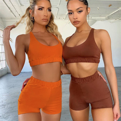 New product solid color high waist fashion sports casual shorts vest suit K21S02541